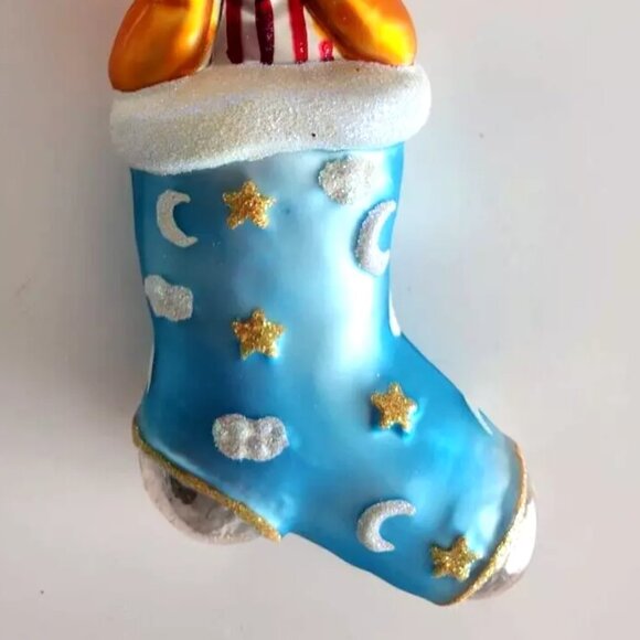 Rare Christopher Radko Disney WINNIE THE POOH Light Blue Stocking Glass Ornament - Picture 9 of 10